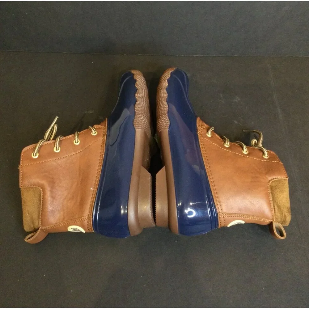 Adrienne Vittadini Girls Duck Boots Blue Brown Size 4 Rain Shoes